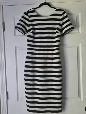 Boden Black and White Striped Midi Dress